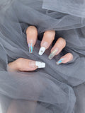 Crystal Frost: Long white daily style Press on nails Instant Mani AU