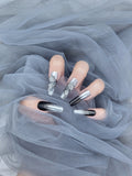 Rebel Wings: Long Metallic Press-on Nails with Butterfly Instant Manicure