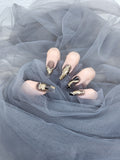 Gilded Lava Cascade: Black Punk Style Press-on Nails Instant Mani AU